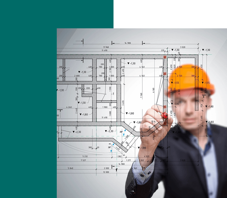 Architect draw the building plan on glass